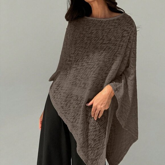 Brown Elegant Womens Off Shoulder Asymmetrical Hem Sheer Casual top - Picture 2 of 8